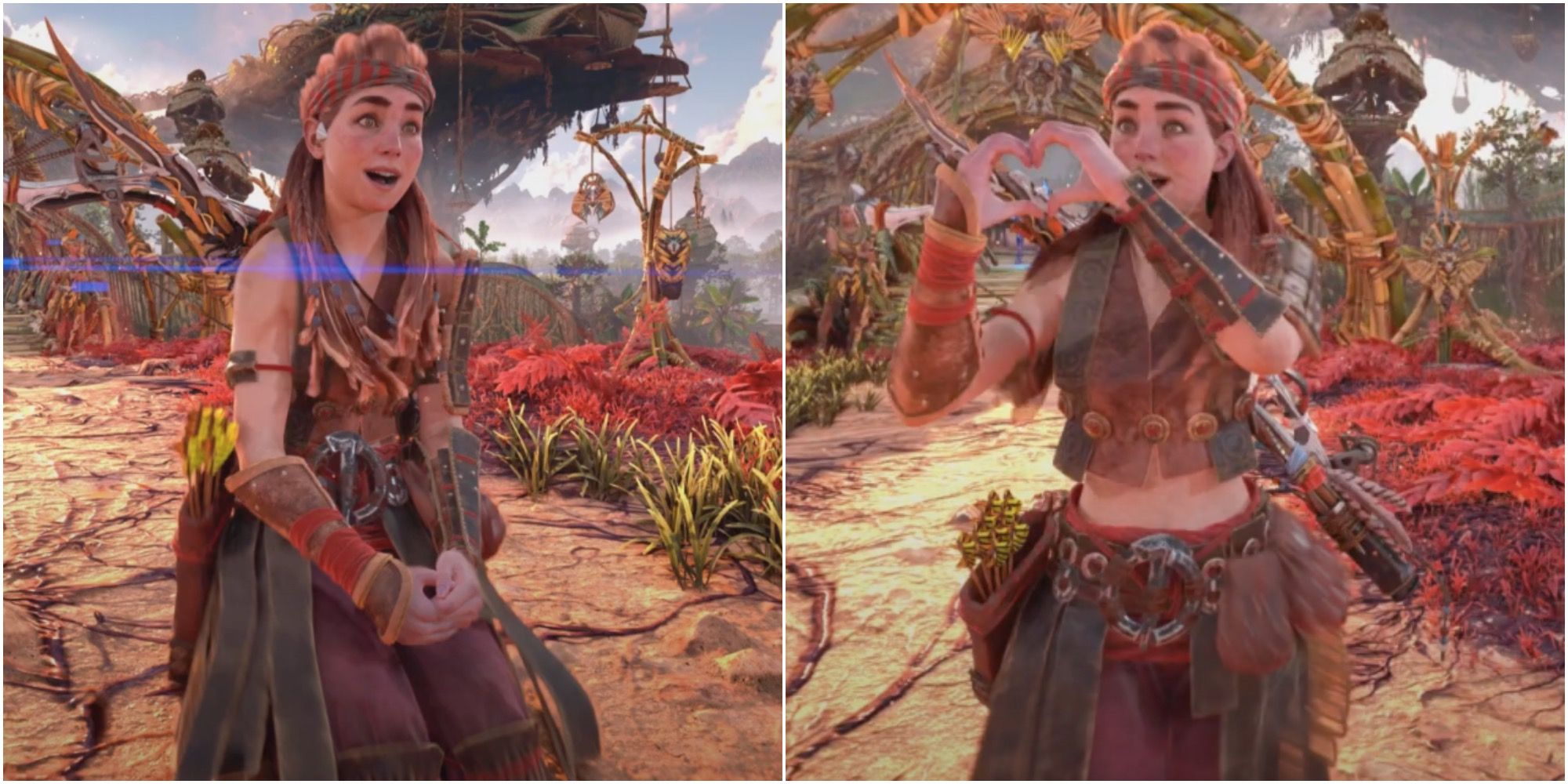 Horizon Forbidden West Collage Of Aloy Wearing Oseram Wayfarer Outfit 