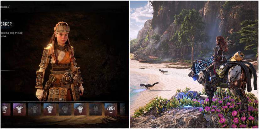 Horizon Forbidden West Collage Of Oseram Arrow Breaker Outfit Adn Aloy On Mount