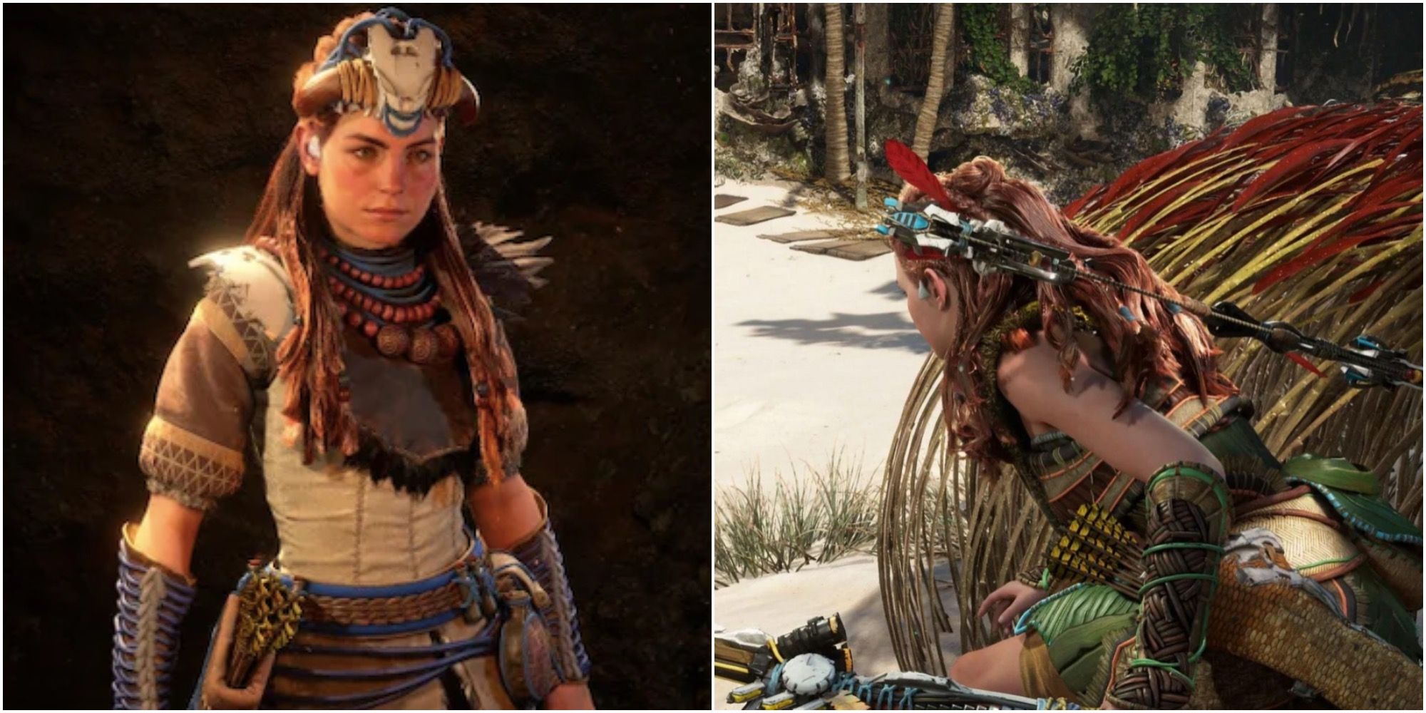Horizon Forbidden West Collage of Aloy Nora Sentinel Rare Outfit And Her Hunting