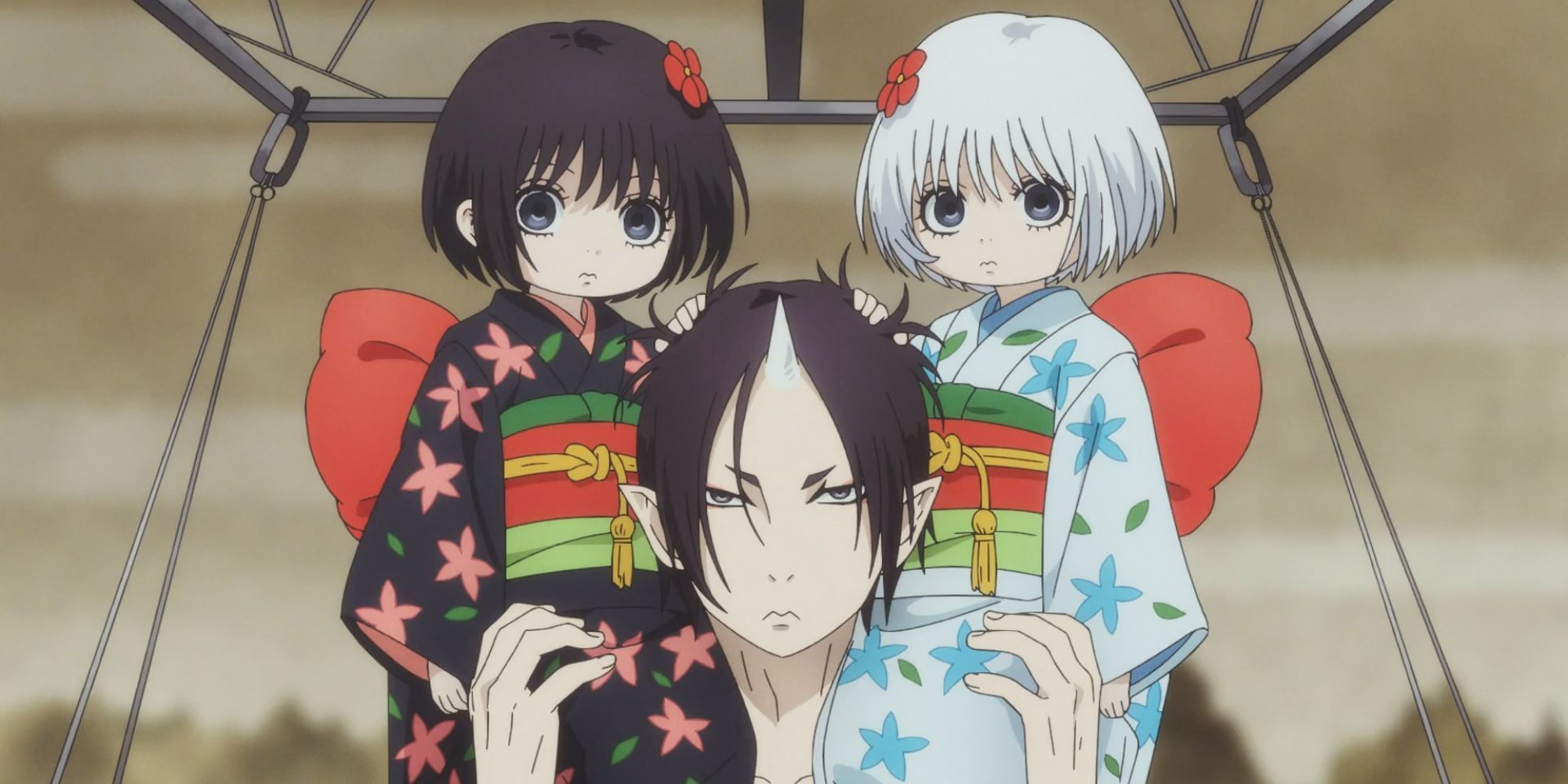 Three characters from Hozuki's Coolheadedness