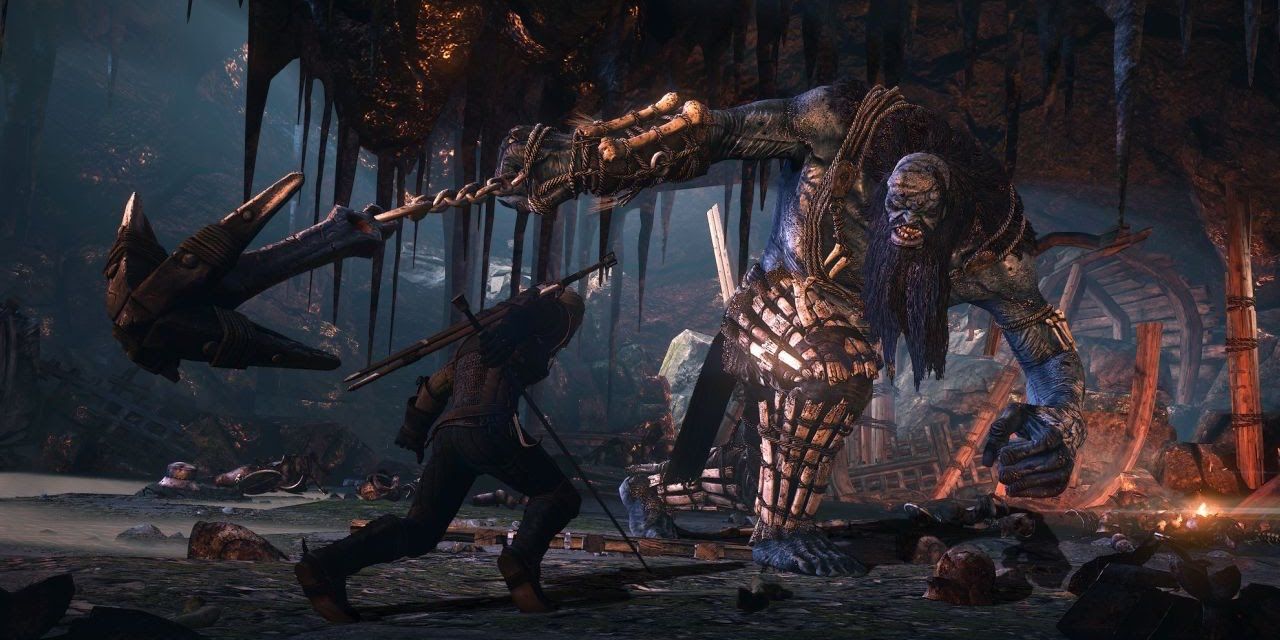 Ice Giant Myrhyrr in battle with Geralt