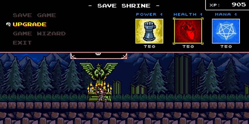 The upgrade menu from Infernax