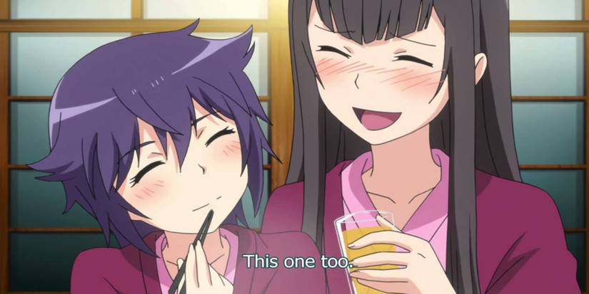 Inugami-san to Nekoyama-san - Two characters sharing drinks and food.