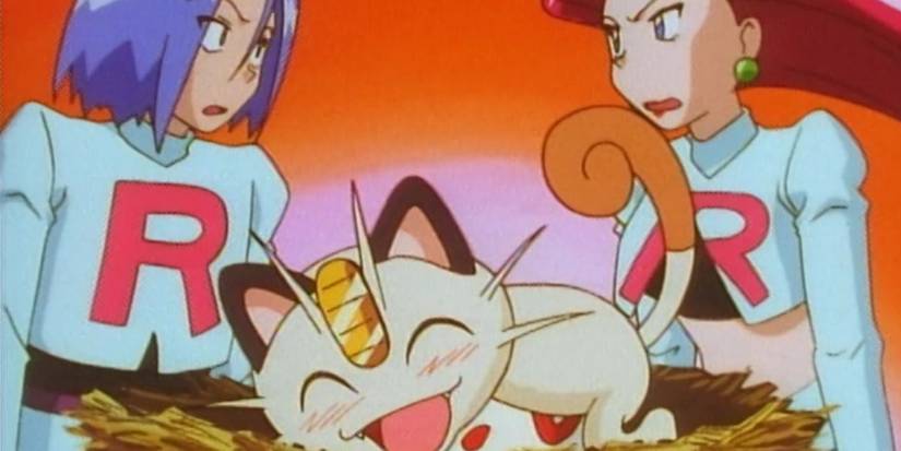 Jessie and James Team Rocket Pokemon looking at Meowth