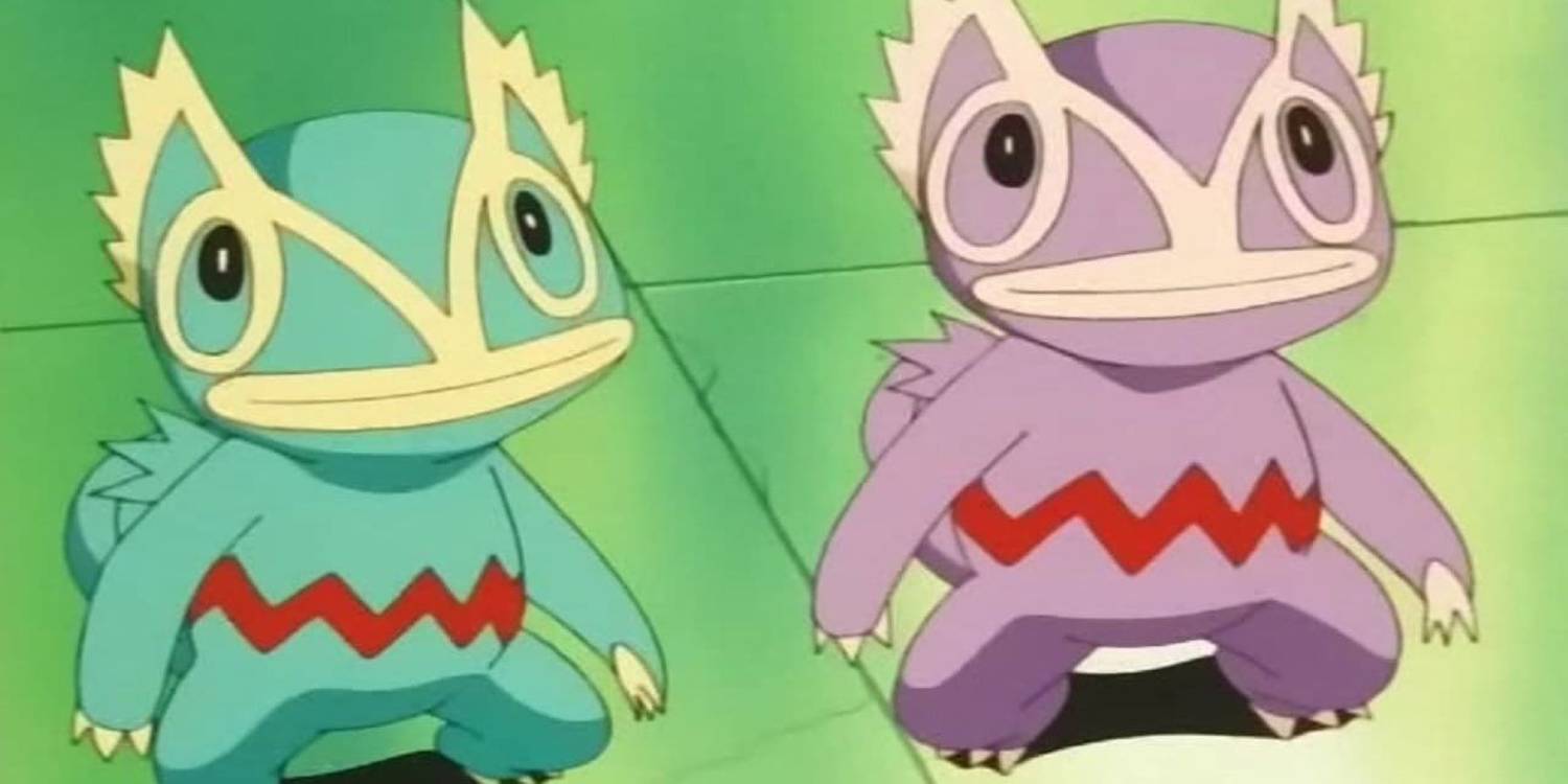 A normal Kecleon and a Shiny Kecleon standing next to each other in the Pokemon anime
