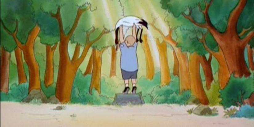 Bobby holding up a crane in King of the Hill