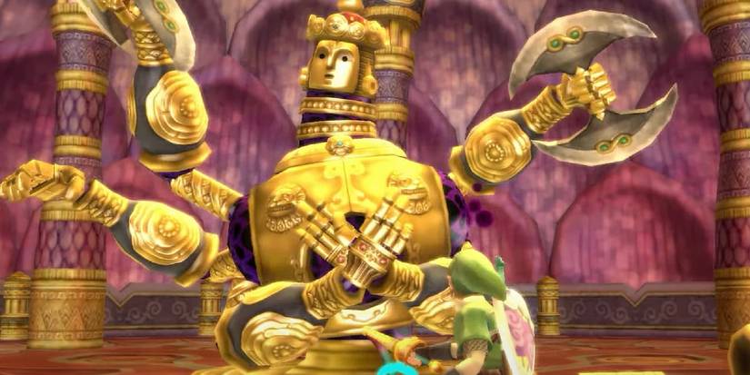 Link battling Ancient Automaton Koloktos in Skyward Sword