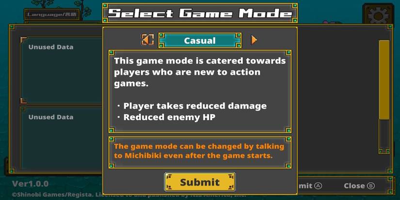 The difficulty menu from Labyrinth Legend