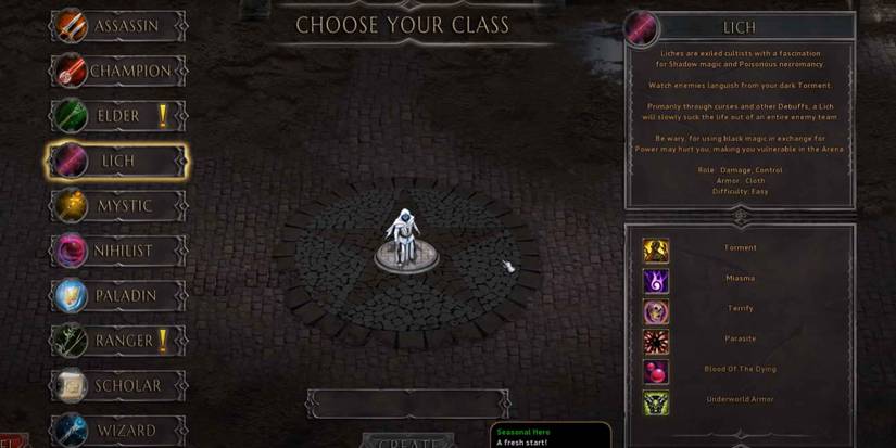 The Lich class in Arena of Kings