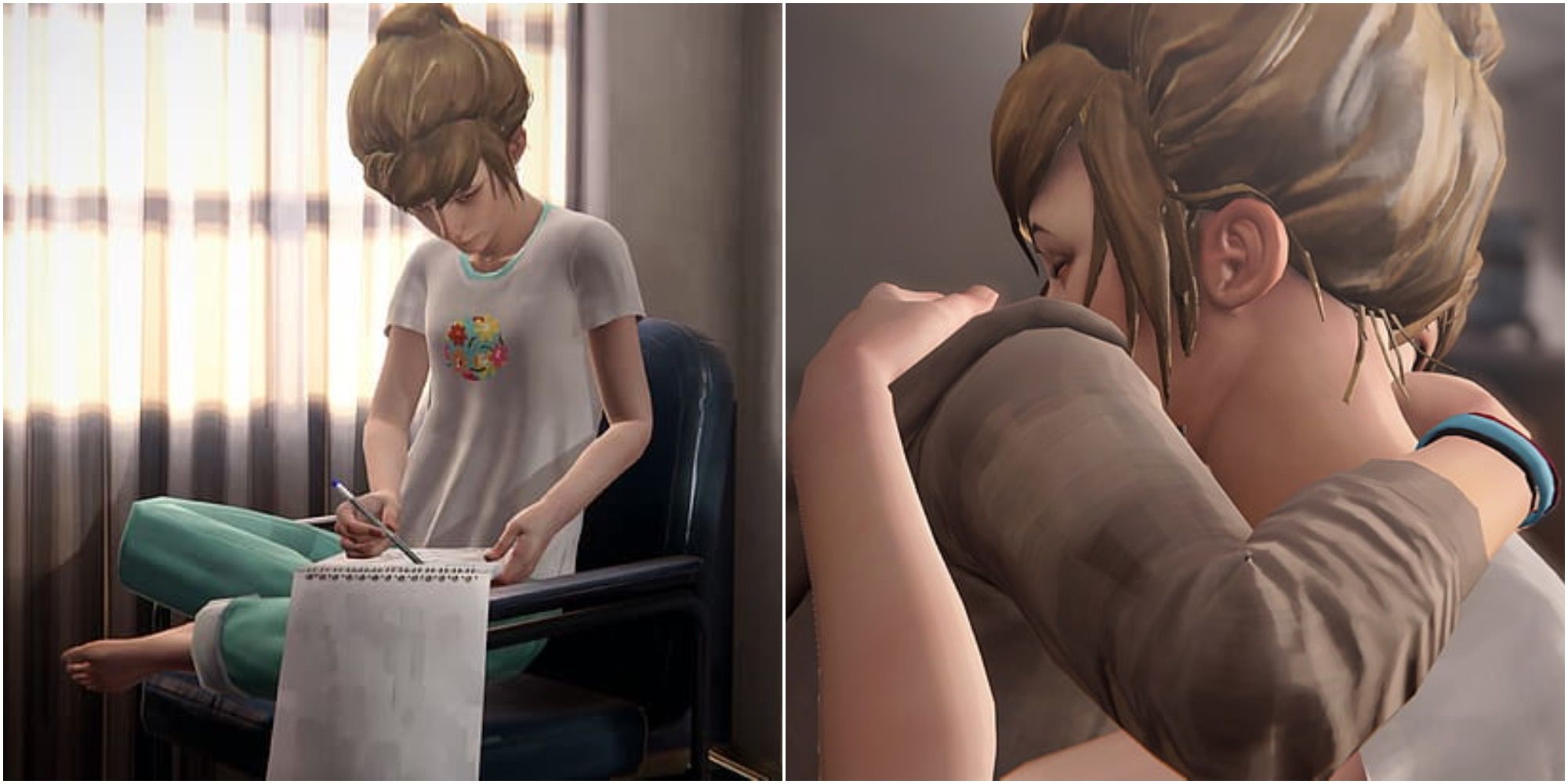 Life Is Strange Collage Of Kate Sitting, Drawing And Hugging Max
