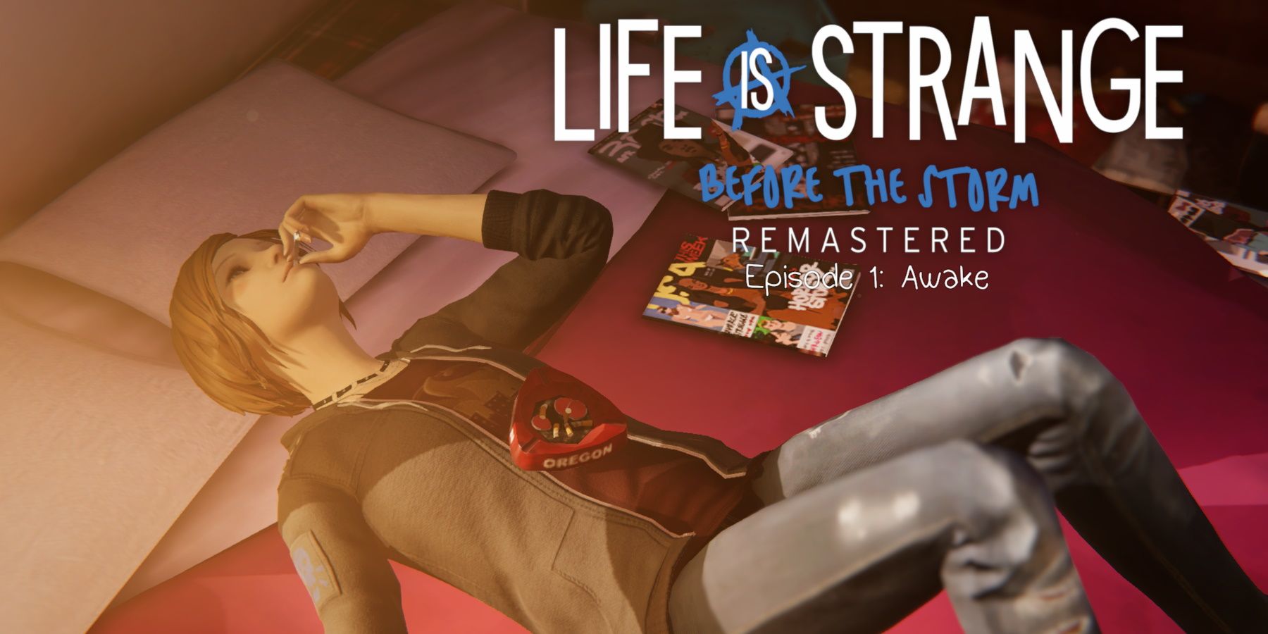 Title card showing Chloe smoking pot in episode 1 of Life is Strange Before The Storm Remastered