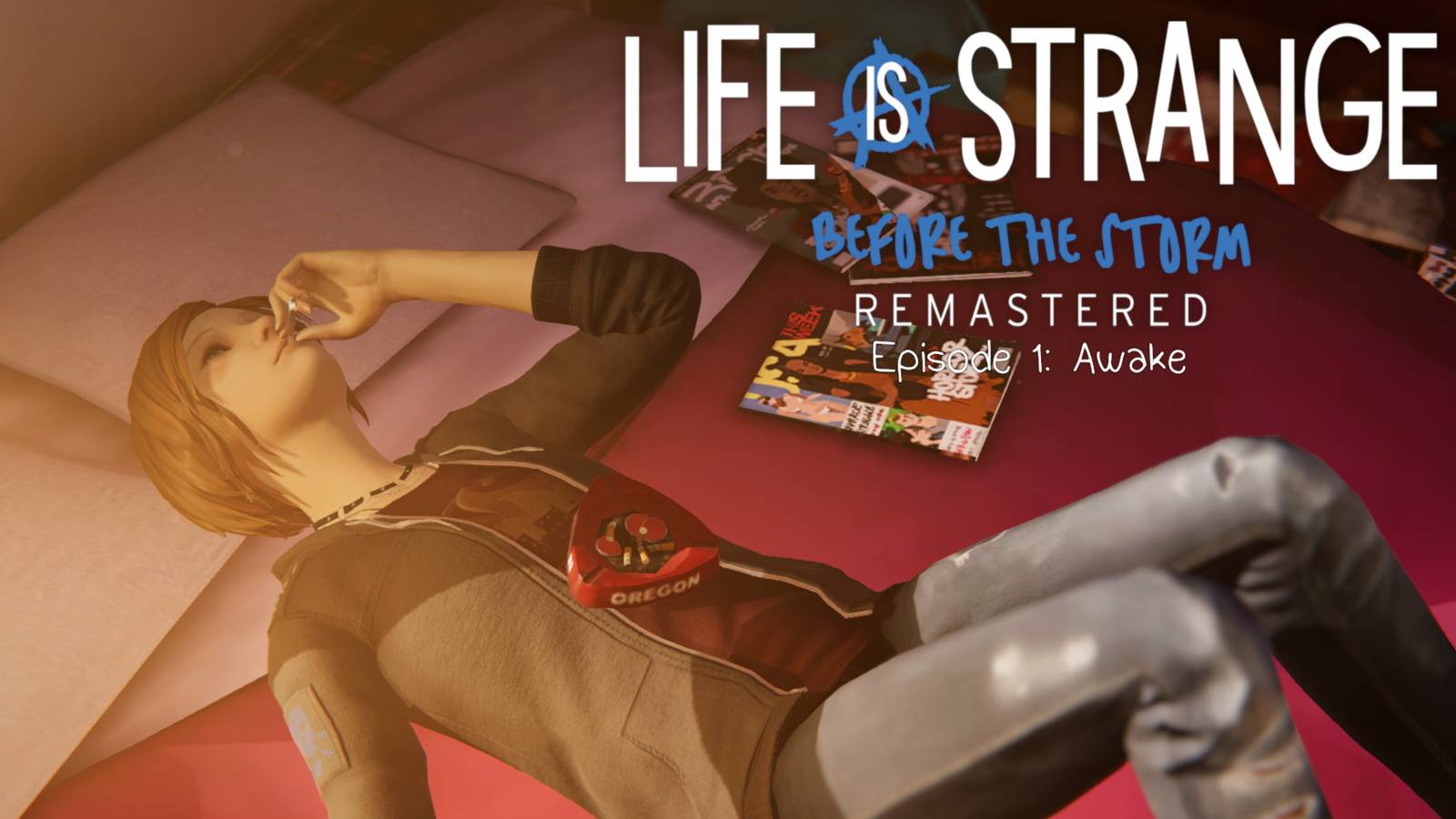 Title card showing Chloe smoking pot in episode 1 of Life is Strange Before The Storm Remastered