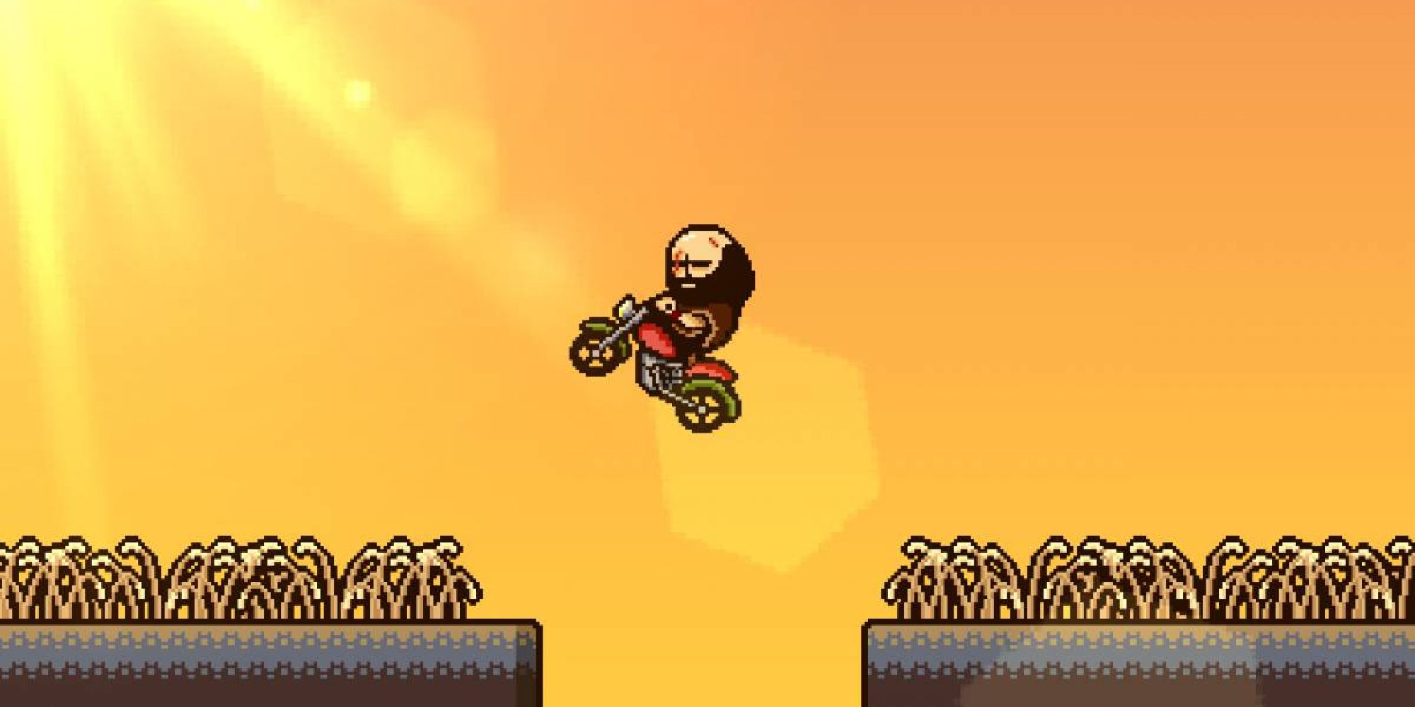 Brad Armstrong riding through a wheatfield on a motorcycle in Lisa: The Painful