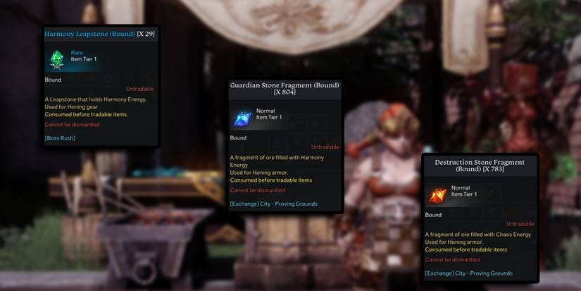 Lost Ark - Honing Materials T1 Descriptions Overlaid On Image Of Honing NPC In Vern Castle