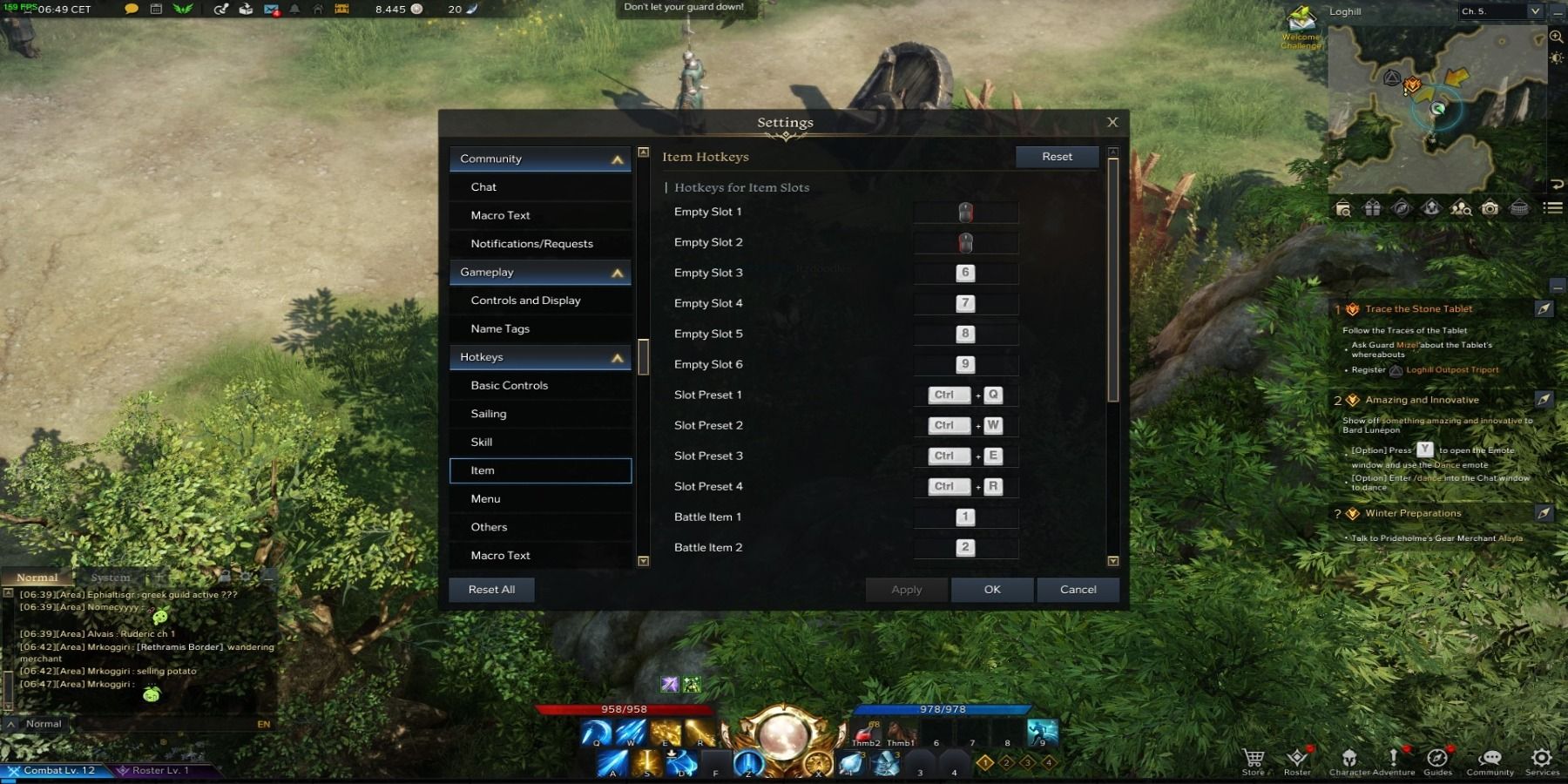 Lost Ark Item Hotkeys Settings Menu