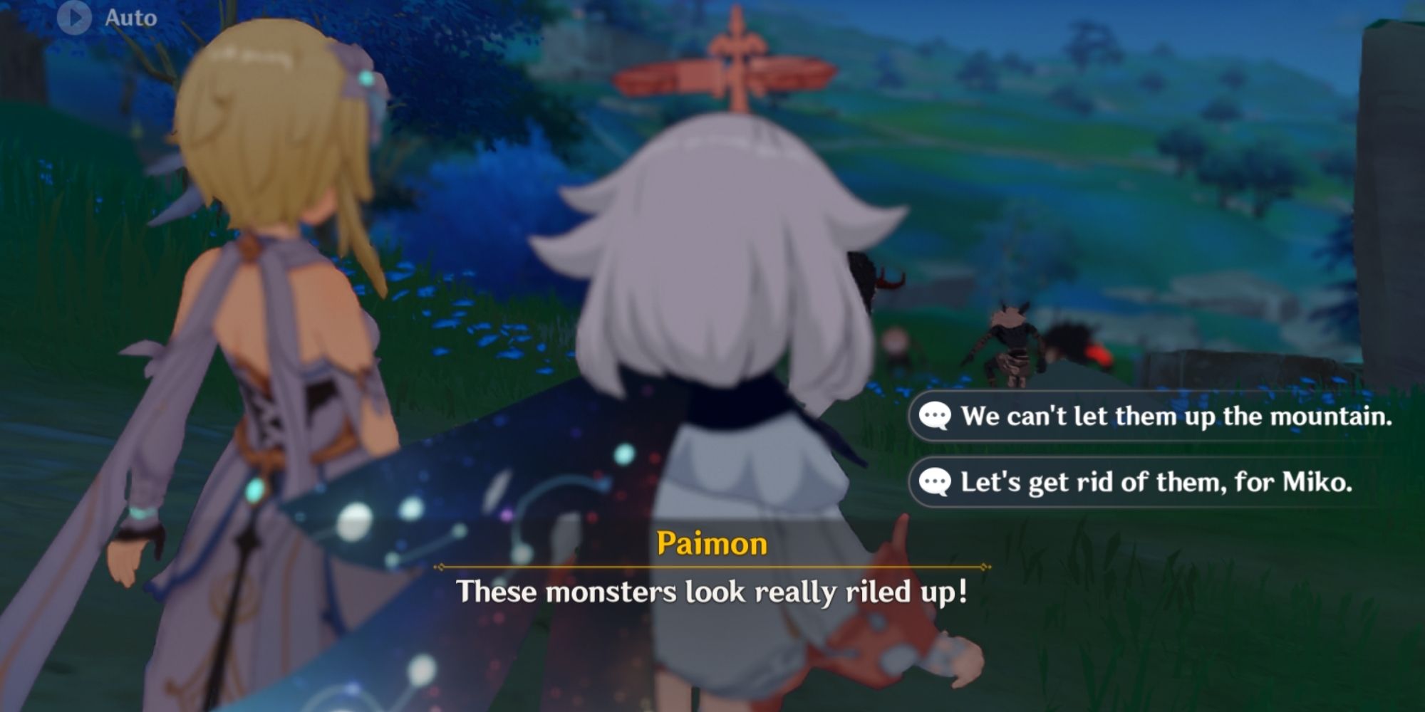 Lumine and Paimon seeing monsters