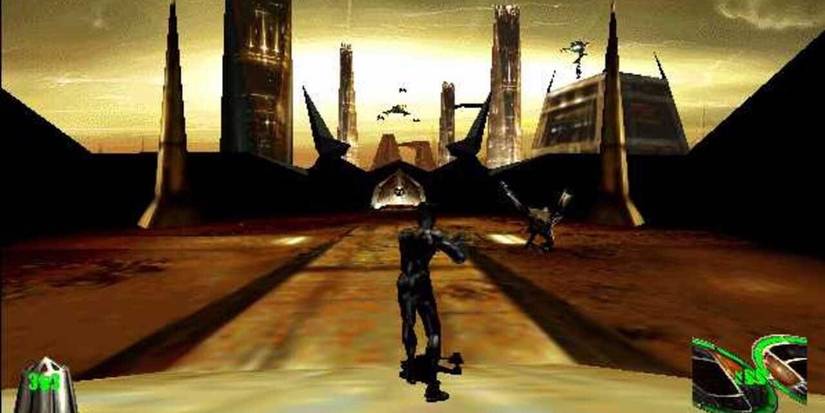 MDK main character running in sci-fi location