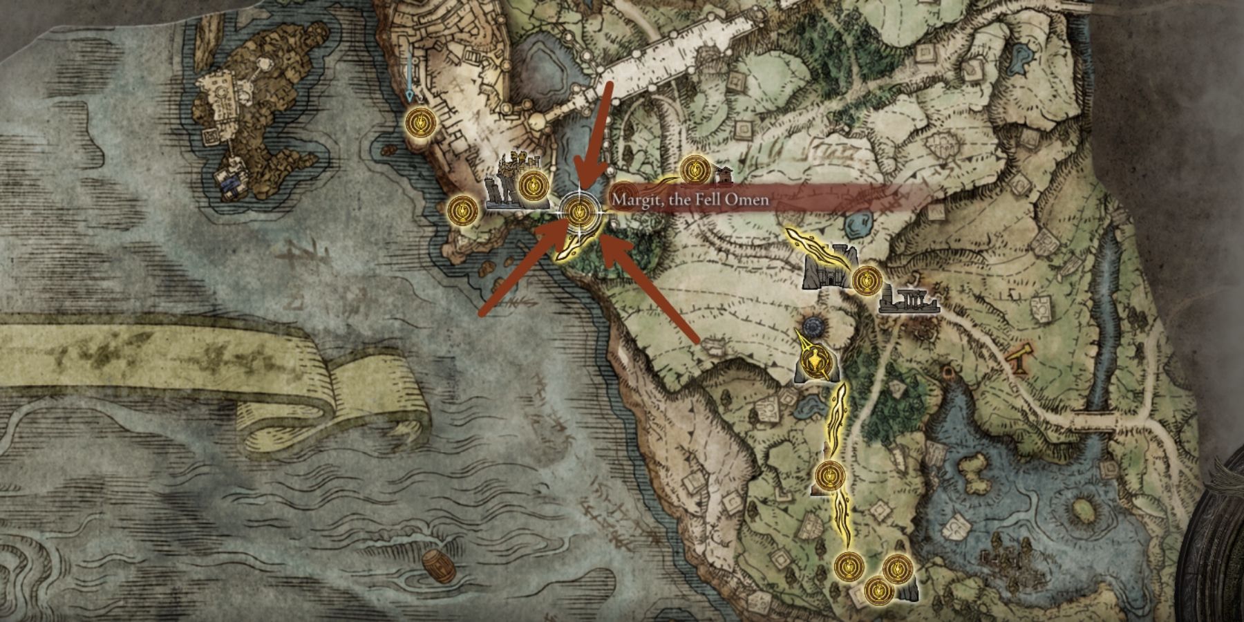 Margit the fell omen location on the map in elden ring