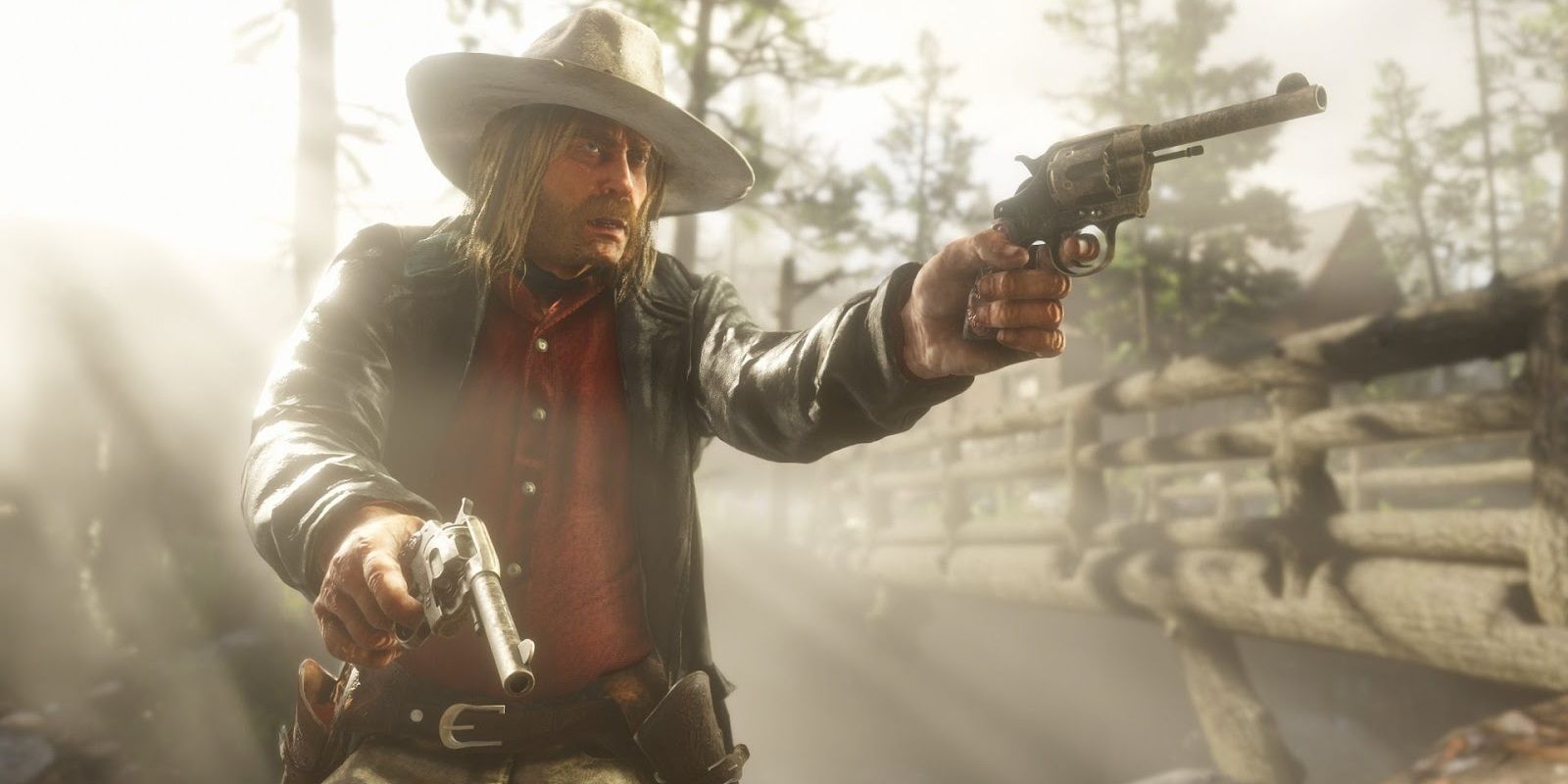 Red Dead Redemption 2 Micah Bell pointing a gun