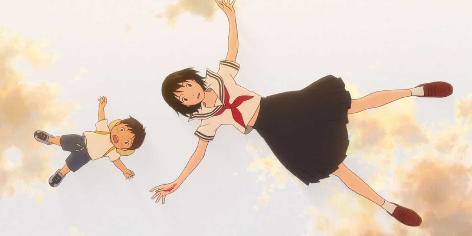 Kun and his future sister flying in midair in Mirai