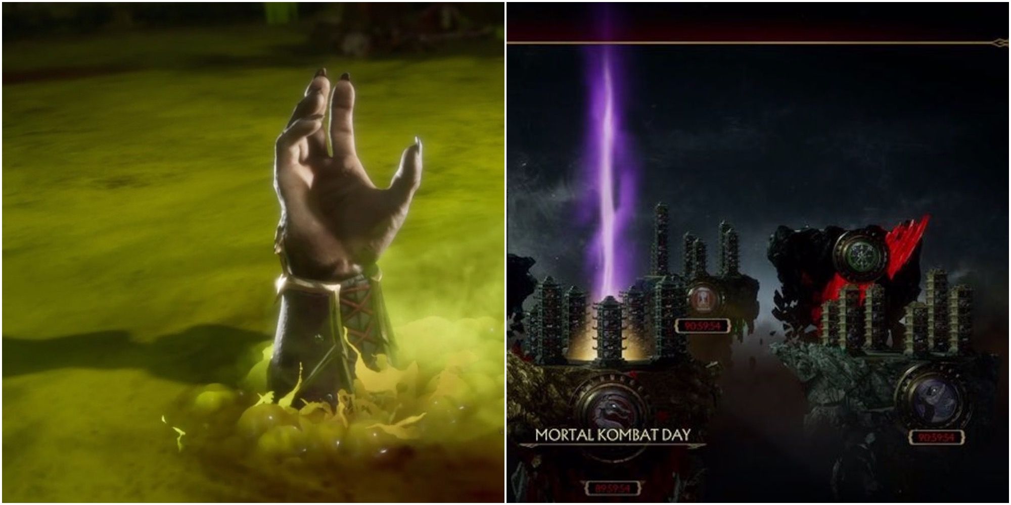 Mk 11 split image goro's hand and towers of time