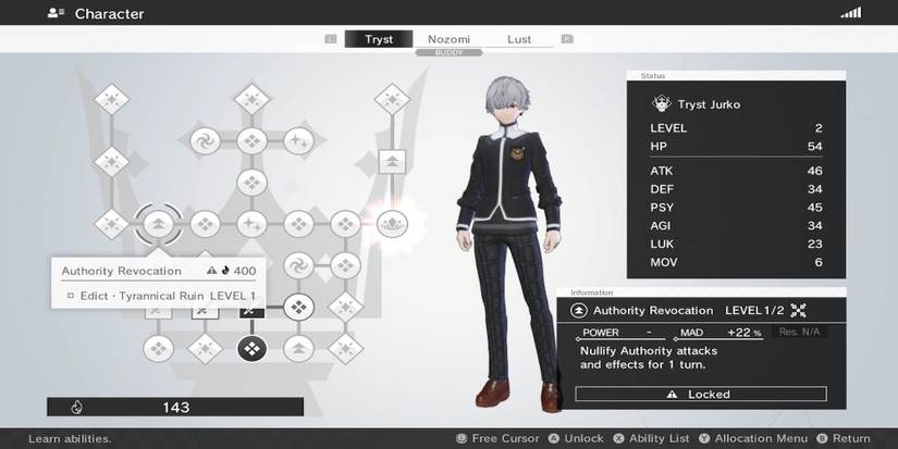 The level up menu from Monark