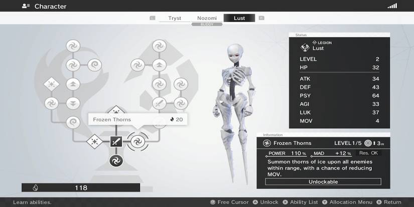 The level up menu from Monark