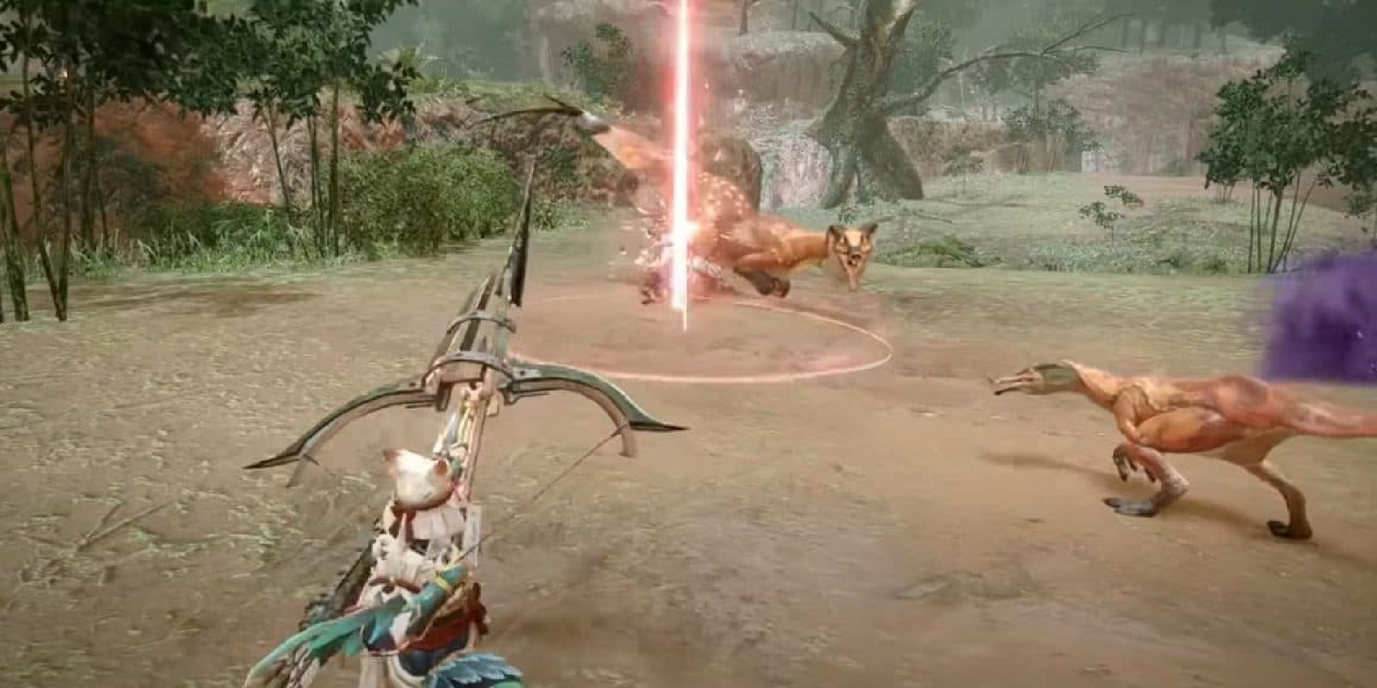 A Bow user firing a shot into the air from a long distance