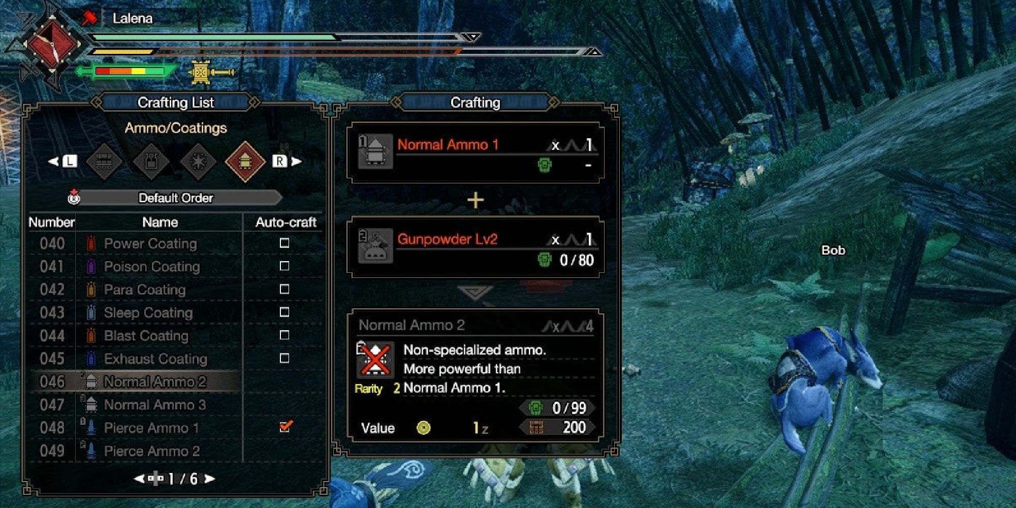 A player crafting Normal Ammo in the menus of Monster Hunter Rise