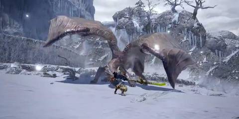 A hunter battling a Kushala Daora in Monster Hunter Rise