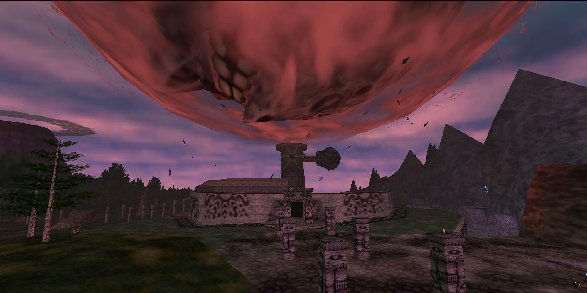 The Moon falling onto Clock Town in Majora's Mask