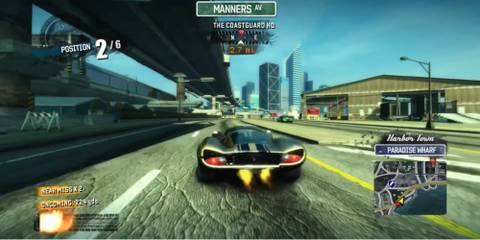Most Realistic Racing Games - Burnout Paradise - Player uses nitrous oxide to beat opponents