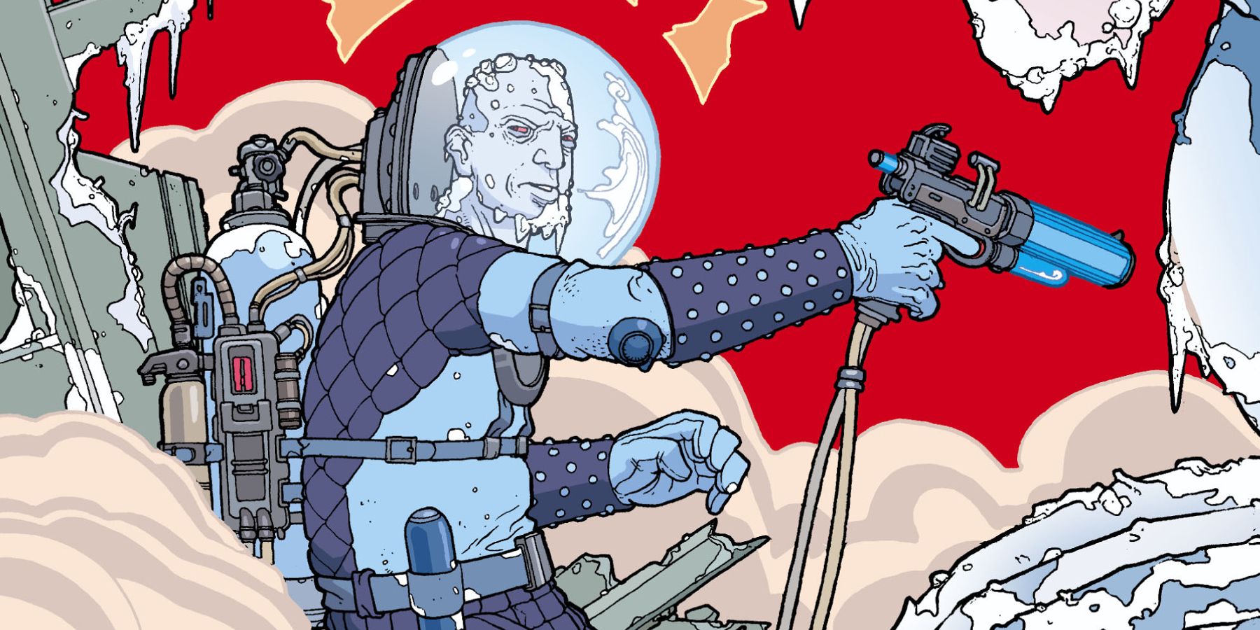 Mr. Freeze armed with his cold gun in Batman: Snow