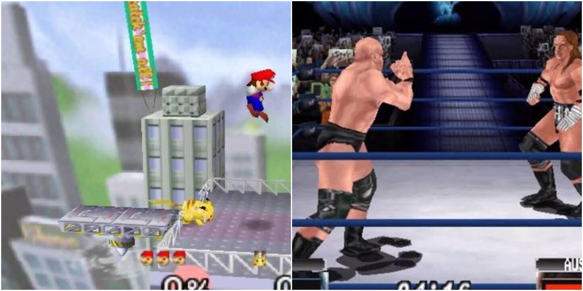 N64 split image Smash and wwf no mercy