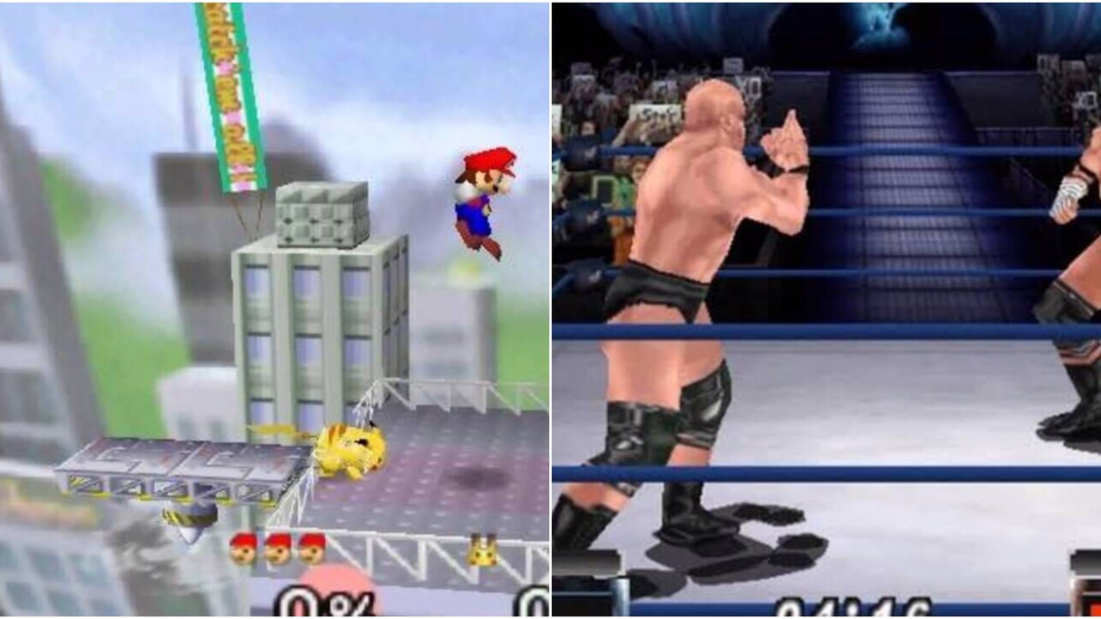 N64 split image Smash and wwf no mercy