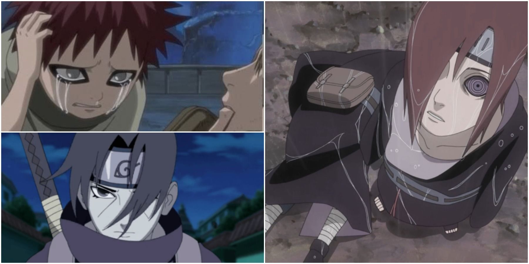 Top left: Gaara, bottom left: Itachi, right: Nagato