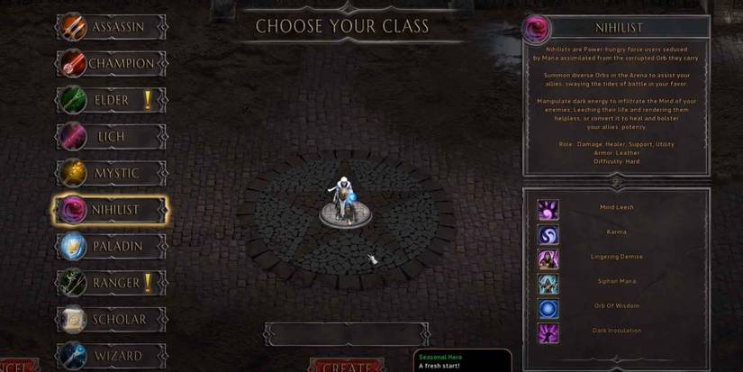 The Nihilist class in Arena of Kings