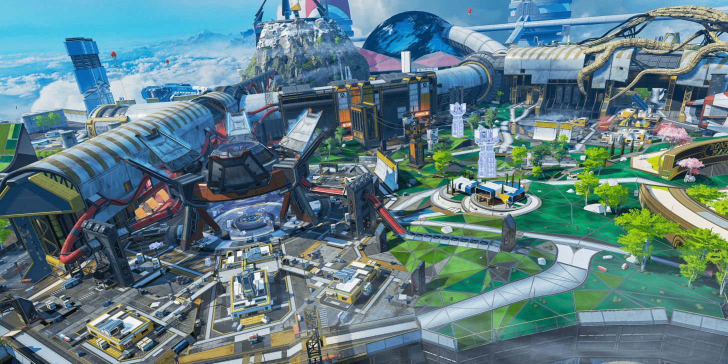 Apex Legends map Olympus after its Season 12 Defiance update. Phase Driver and Shifted Grounds are shown.