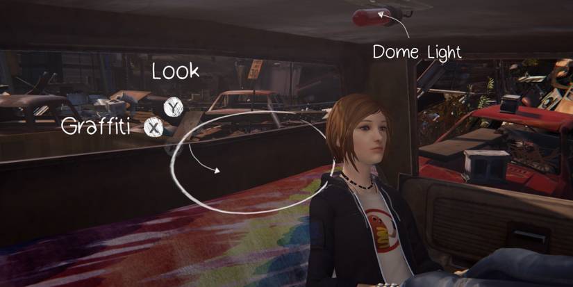 Chloe sitting in her car at the junkyard during episode 2 of Life is Strange Before the Storm remastered