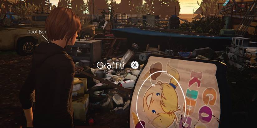 Chloe looking at an ice cream sign in the junkyard during Episode 1 of Life is Strange: Before the Storm