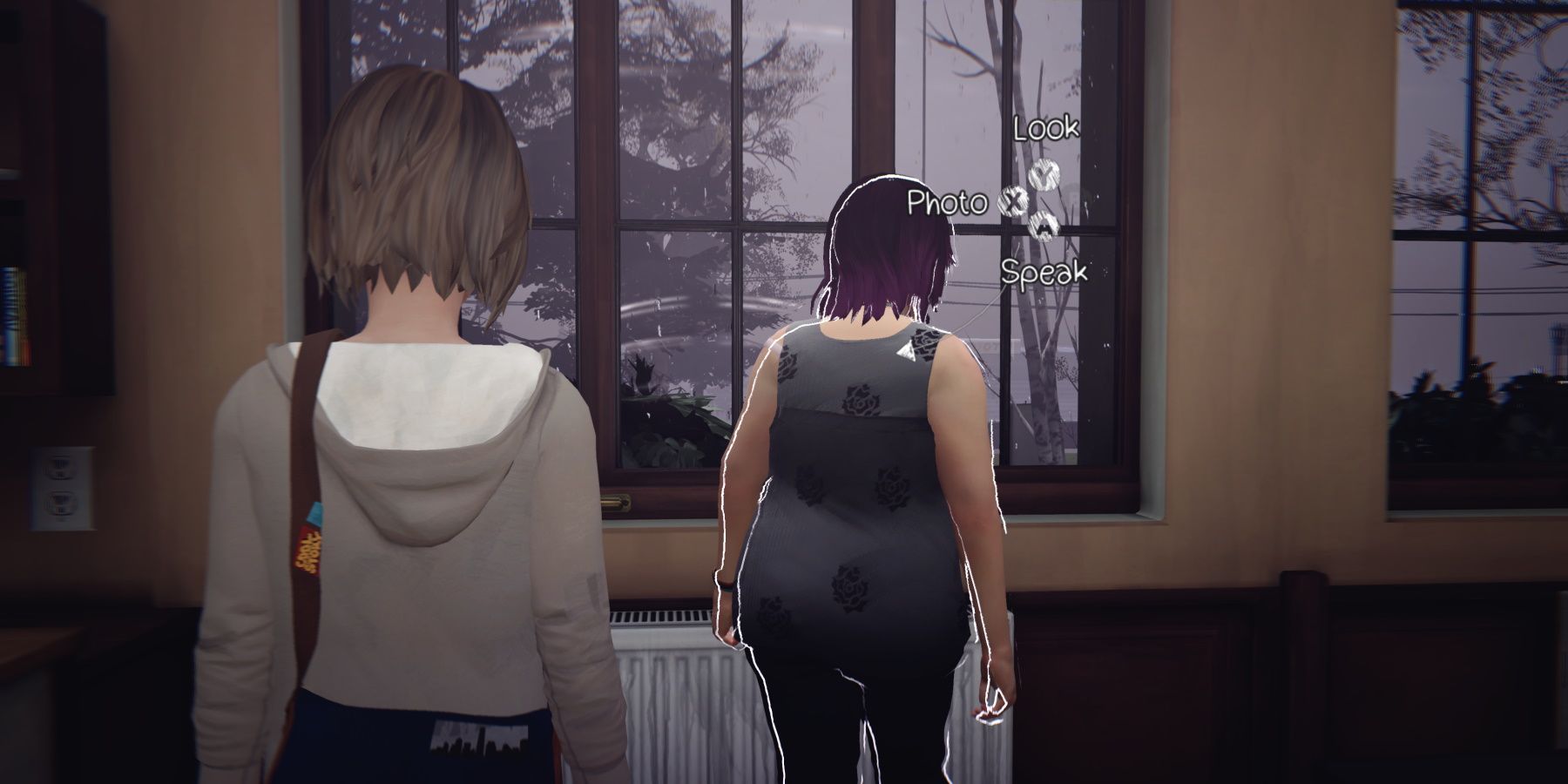 Alex looking at Alyssa staring at the window in episode 2 of life is strange