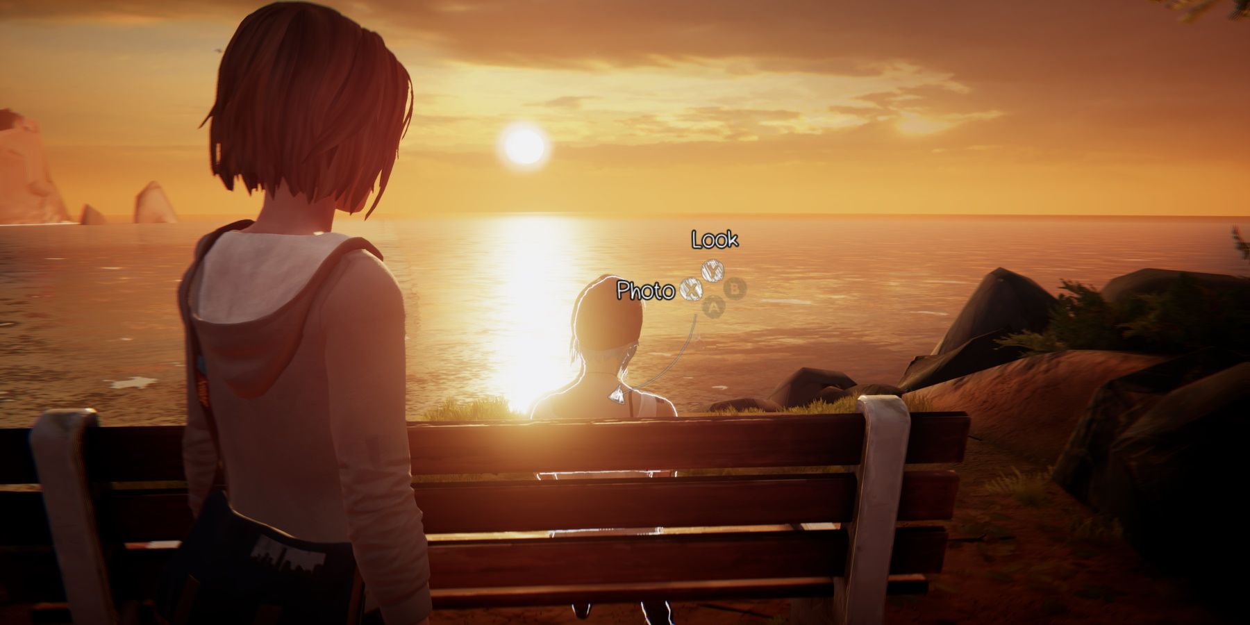 Chloe looking at max at the lighthouse during the end of episode 1 of life is strange