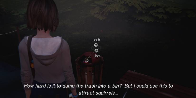 Max inspecting trach can outside girls' dormitory in episode 2 of life is strange