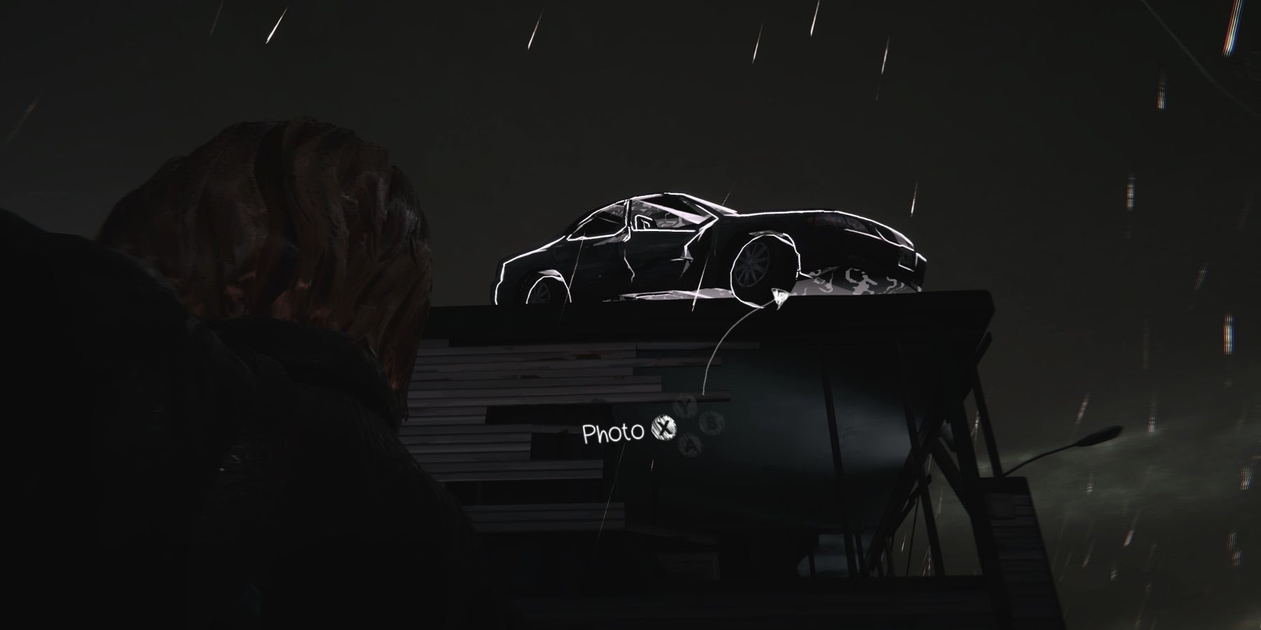 Max looking at a car on a roof inside a storm during episode 5 of Life is Strange