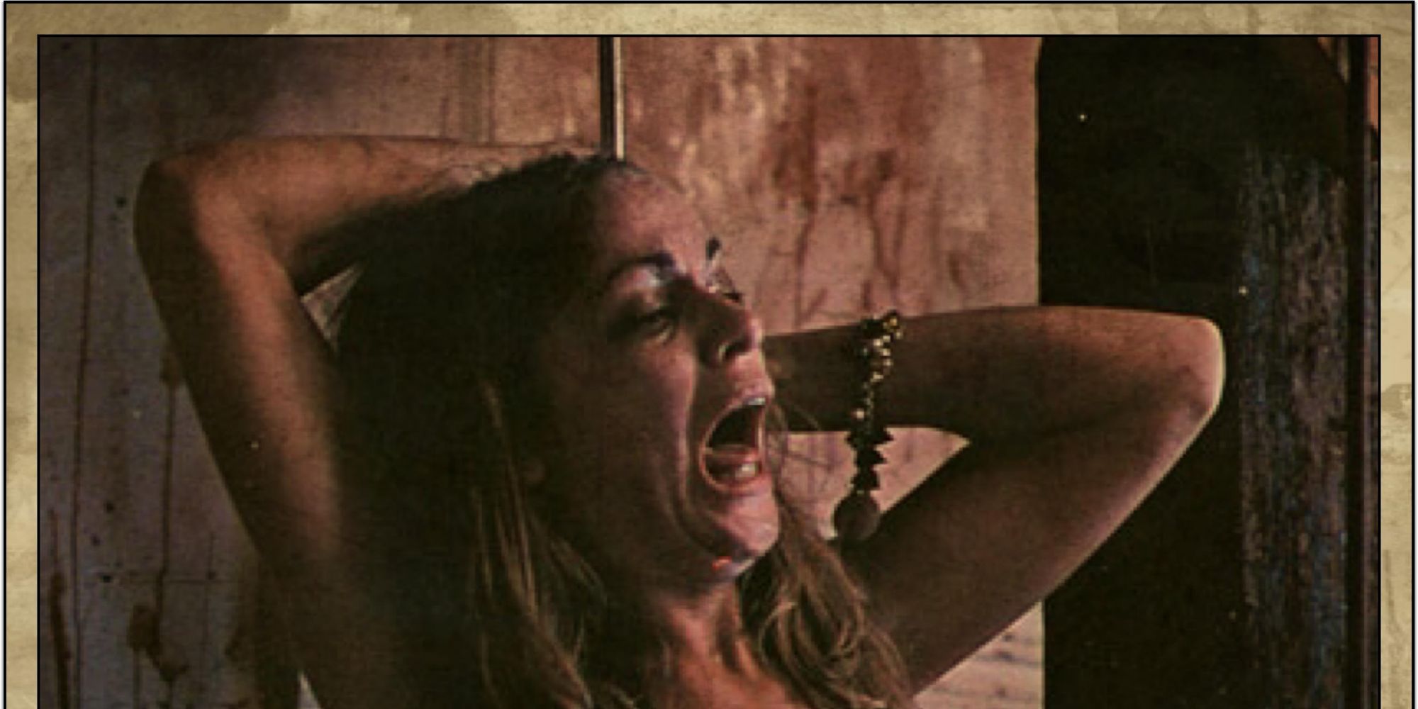 Pam writhes on a meat hook in The Texas Chain Saw Massacre 1974
