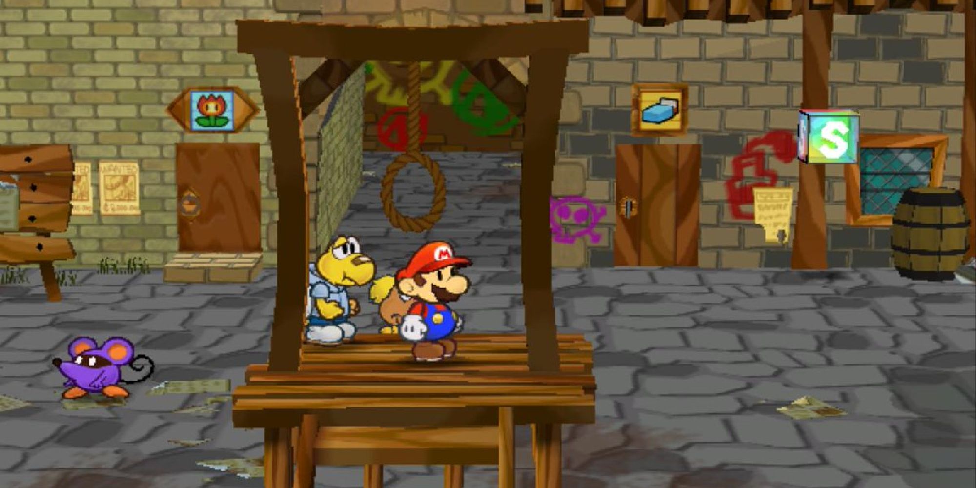 The hangman's noose in Rogueport in Paper Mario The Thousand-Year Door