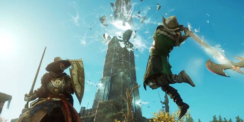 Players of different factiosn engaging in PVP in New World