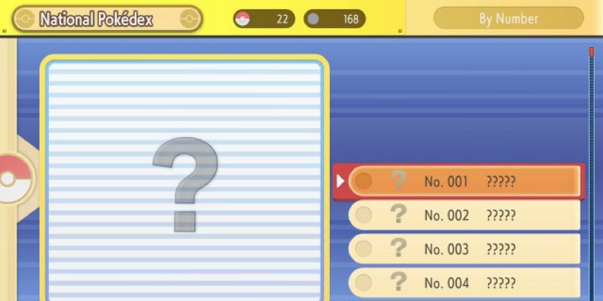 An incomplete national Pokedex screen in Brilliant Diamond & Shining Pearl