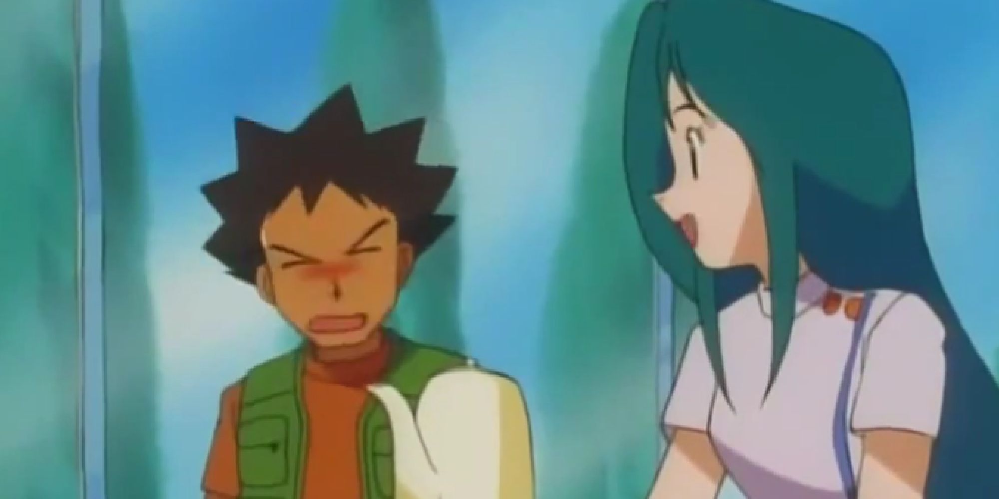 Brock looking flustered as Suzie talks to him