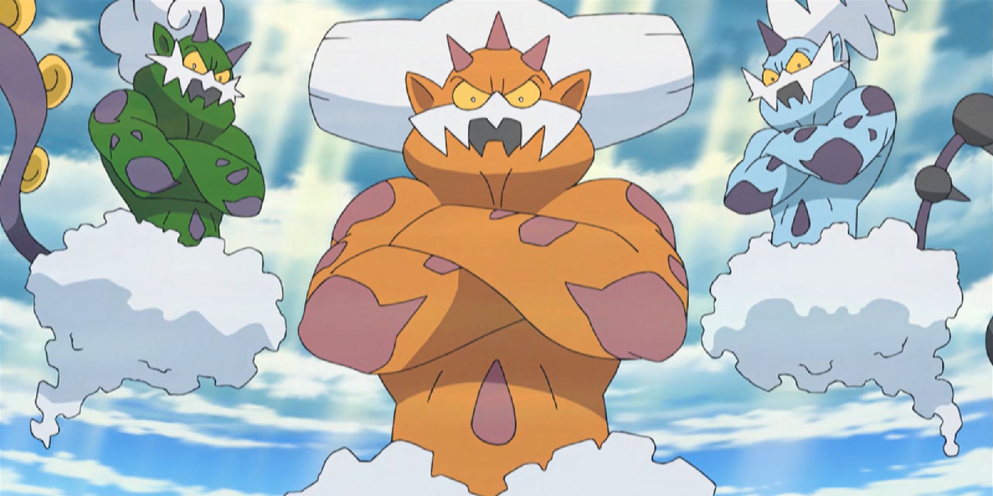 The Forces of Nature trio (Tornadus, Thundurus, Landorus) from the Pokemon anime